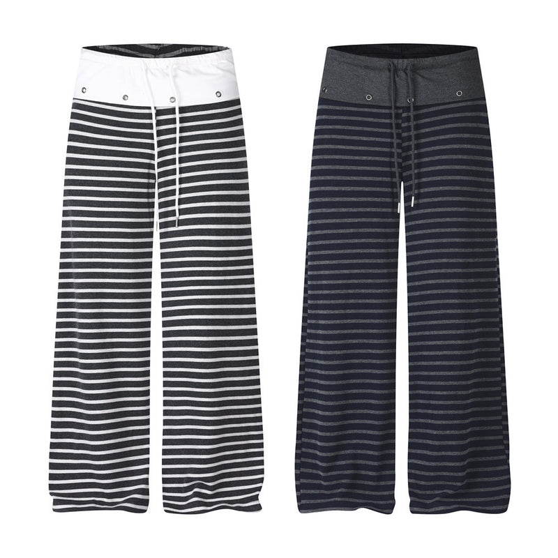 Wide-Leg Striped Pants with Colorblock Waistband – Men's Relaxed Fit