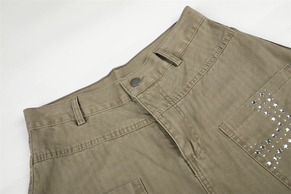 Men's Wide-Leg Pants with Star Studded Cross Pocket Detail – Vintage Punk Style
