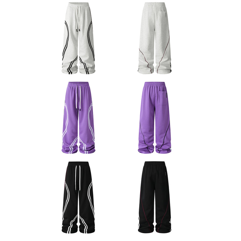 Pantalon de survêtement baggy à jambes larges avec détail rayé incurvé – Style streetwear hip-hop