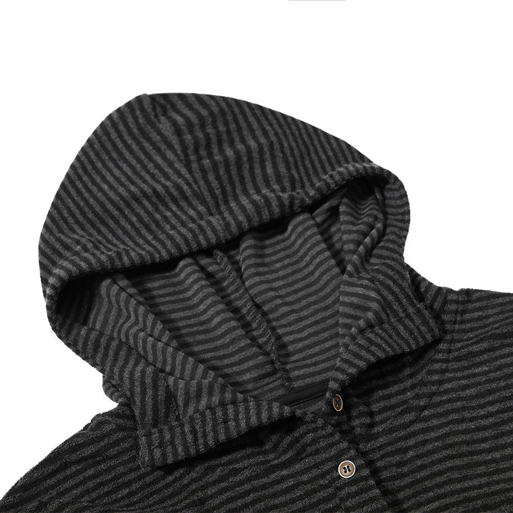 Striped Henley Hoodie – Men's Vintage-Inspired Pullover with Button Placket