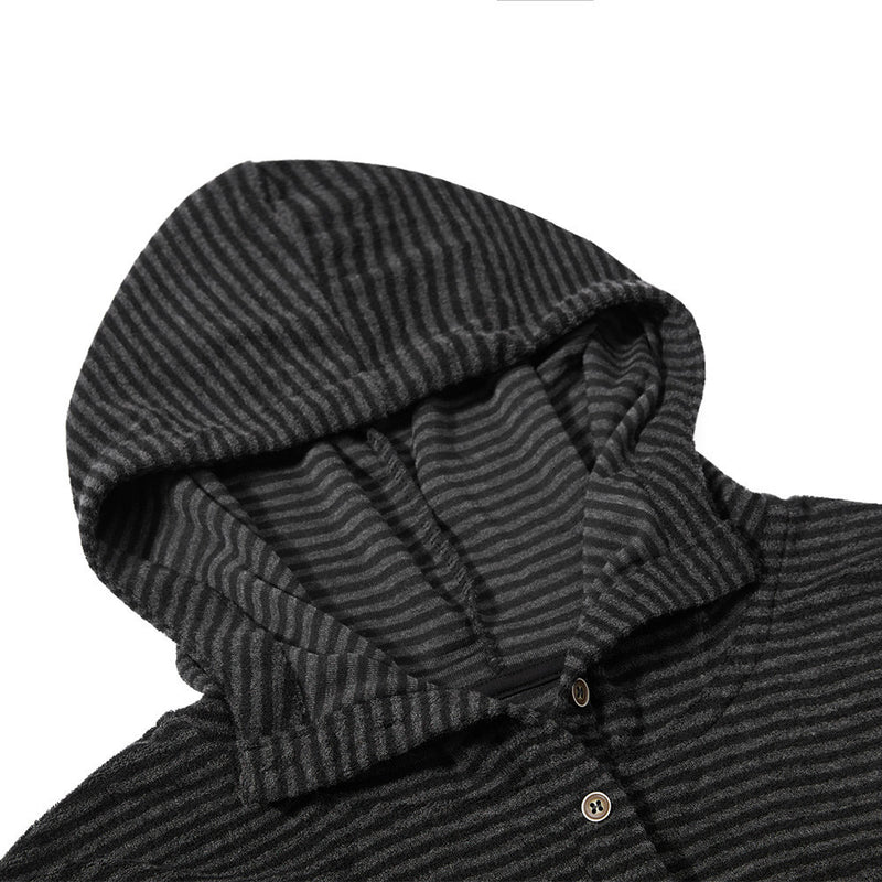Striped Henley Hoodie – Men's Vintage-Inspired Pullover with Button Placket