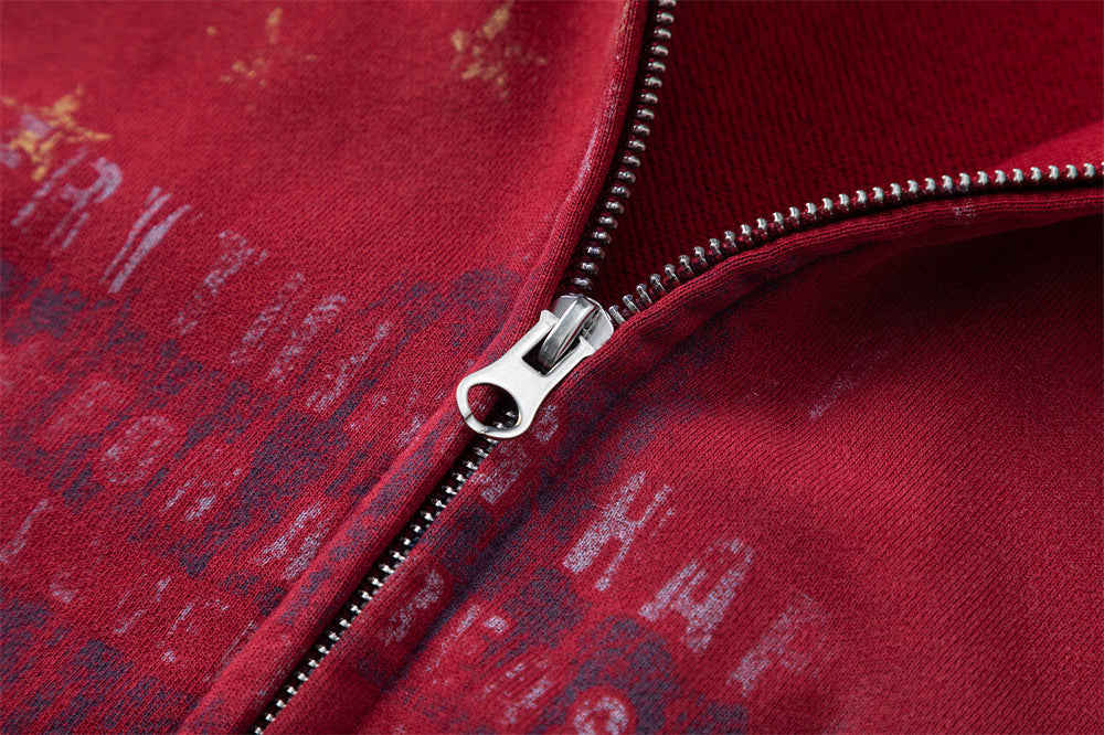 Men's Vintage Star Graphic Zip-Up Hoodie – Oversized American Retro Streetwear