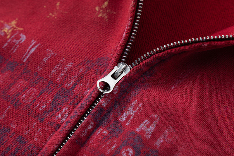 Men's Vintage Star Graphic Zip-Up Hoodie – Oversized American Retro Streetwear