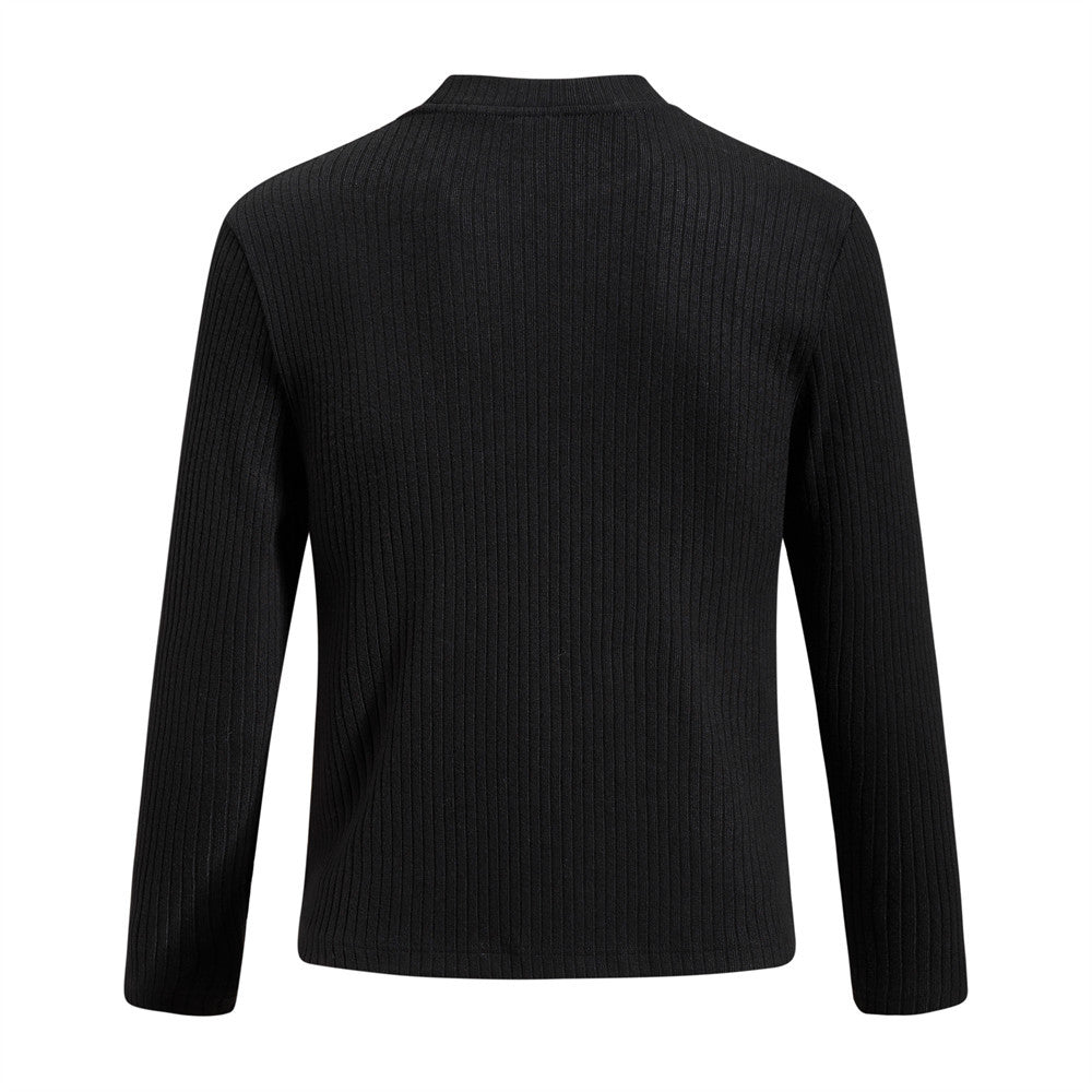 Men's Black Ribbed Long-Sleeve Sweatshirt with Distressed American Flag Graphic
