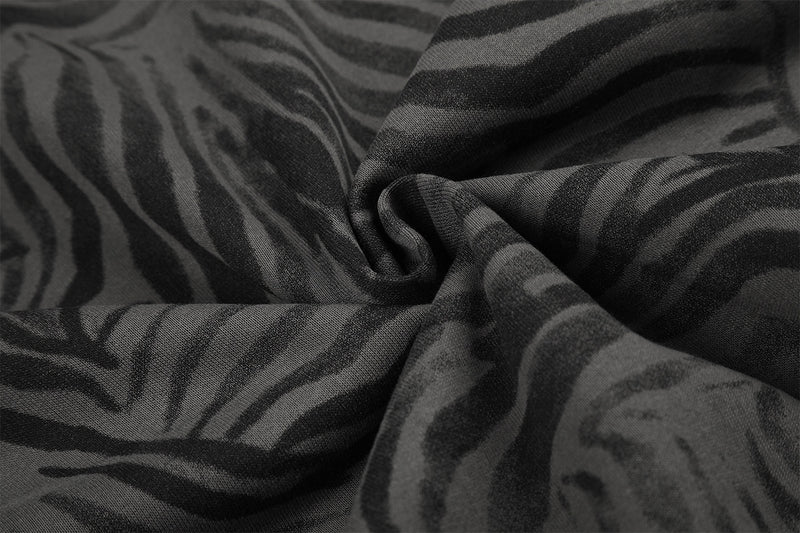 Zebra Print Zip-Up Hoodie Jacket with Pyramid Studs — Grey