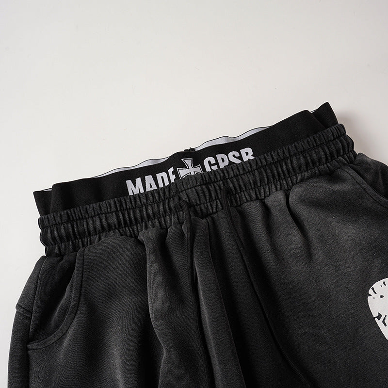 Wide Leg Sweatpants Acid Wash Double Waistband Baggy Fit with '98 Graphic