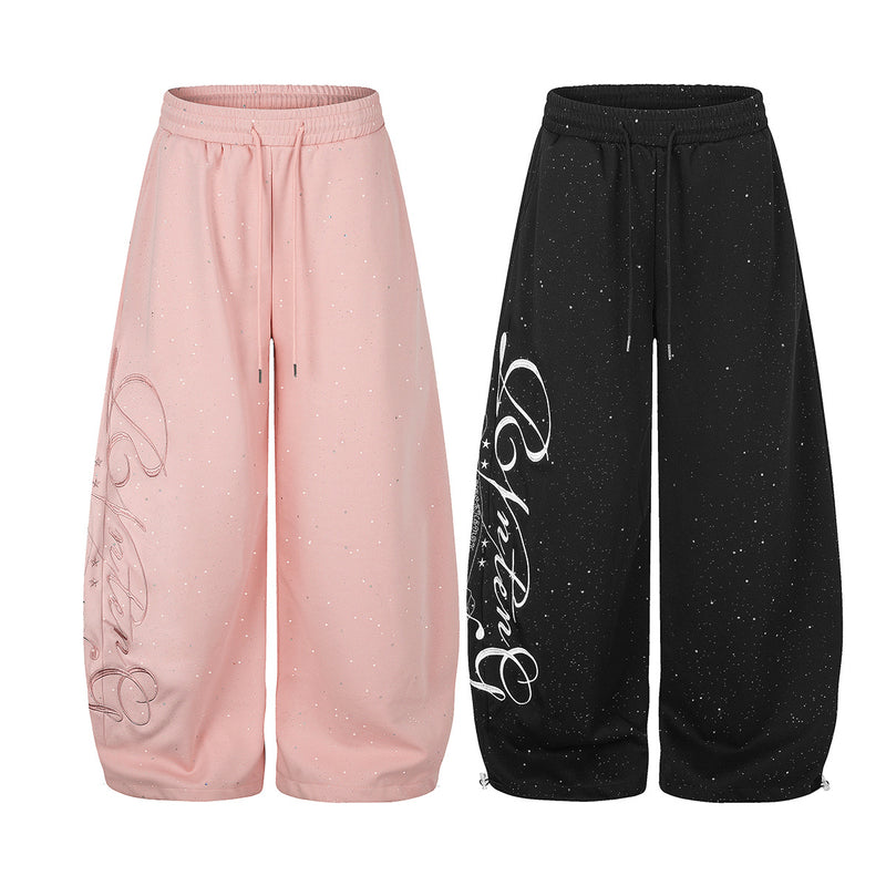 Wide-Leg Sweatpants with Glitter Speckle Fabric & Script Graphic