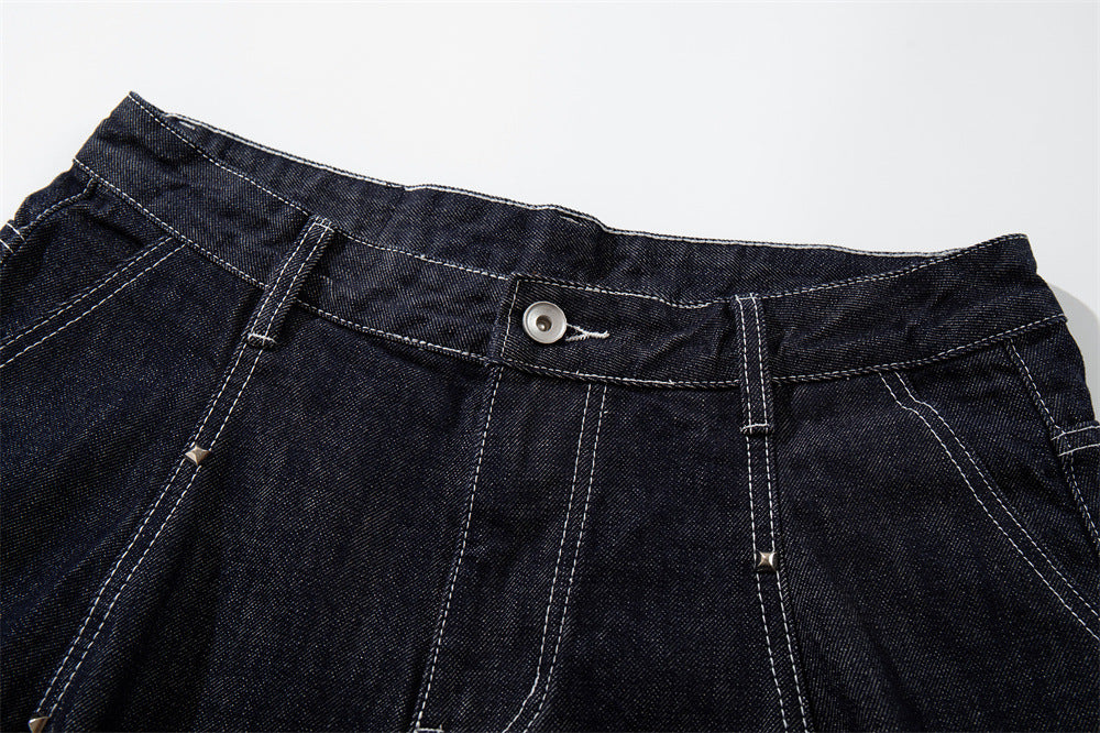 Wide-Leg Denim Cargo Shorts – Multi-Pocket Workwear Style