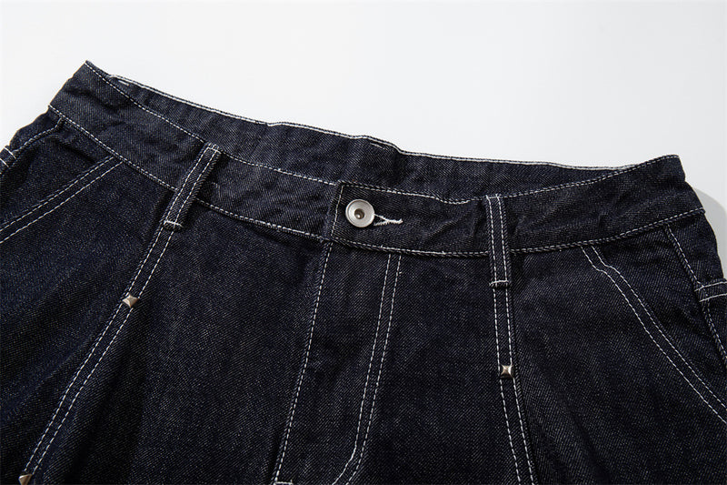 Wide-Leg Denim Cargo Shorts – Multi-Pocket Workwear Style