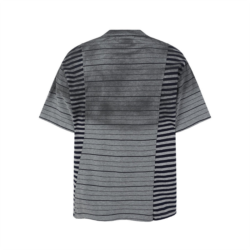 Distressed Stripe Patchwork Oversized T-Shirt | Washed Irregular Spliced Streetw
