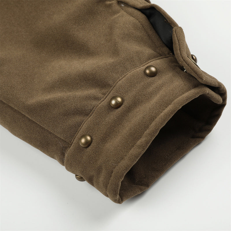 Men's Winter Jacket Faux Fur Collar Studded Snap-Button Coat