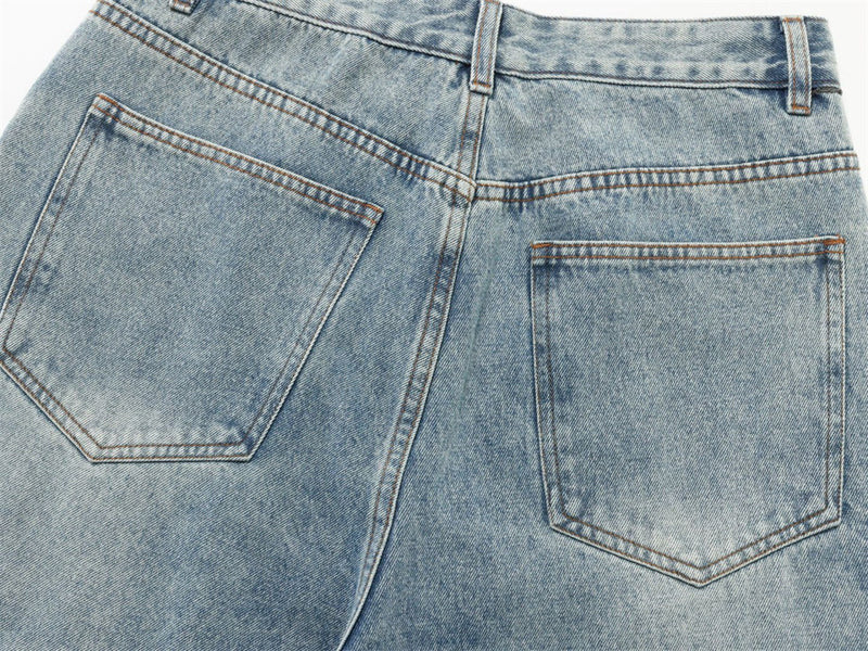 Men's Baggy Wide-Leg Jeans – Studded & Embroidered Washed Denim