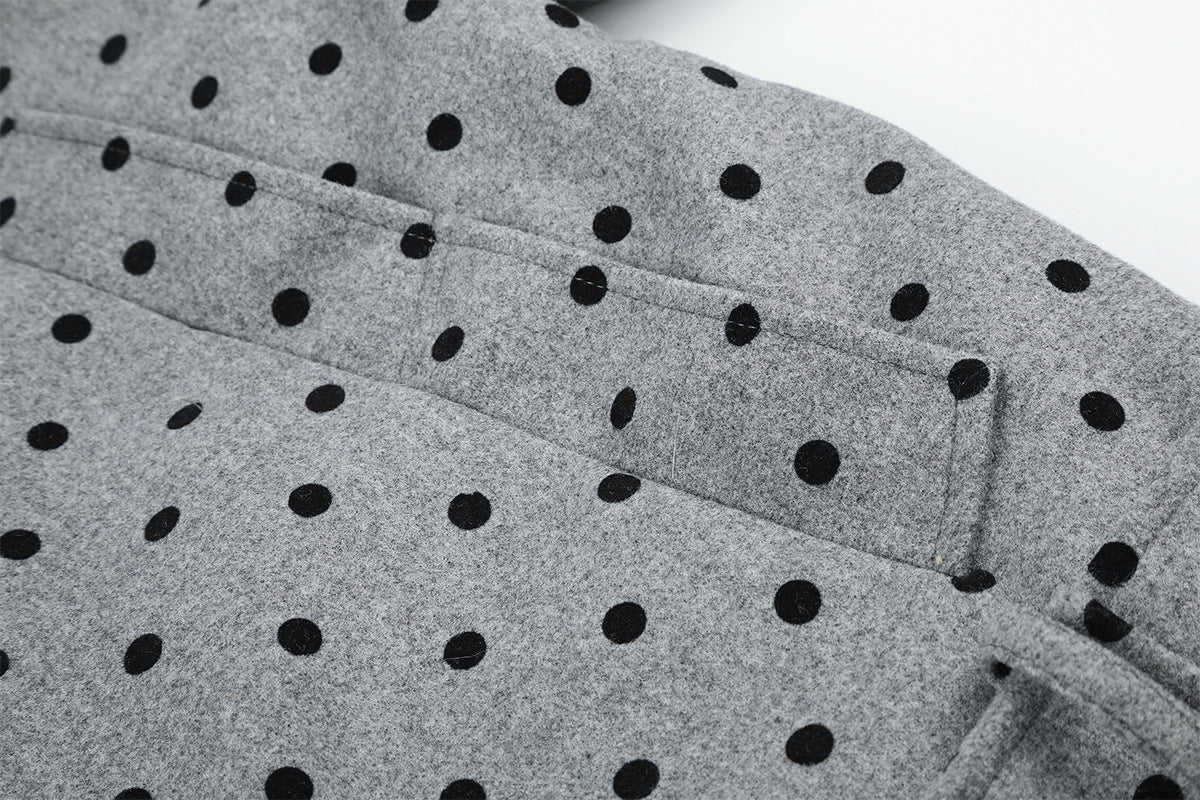 Polka Dot Wool-Blend Jacket with Faux Fur Collar – Oversized Retro Outerwear