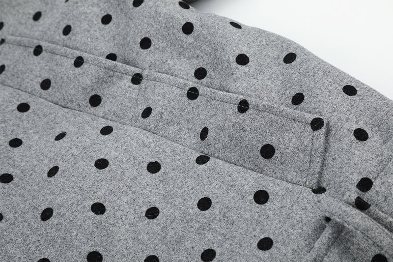Polka Dot Wool-Blend Jacket with Faux Fur Collar – Oversized Retro Outerwear