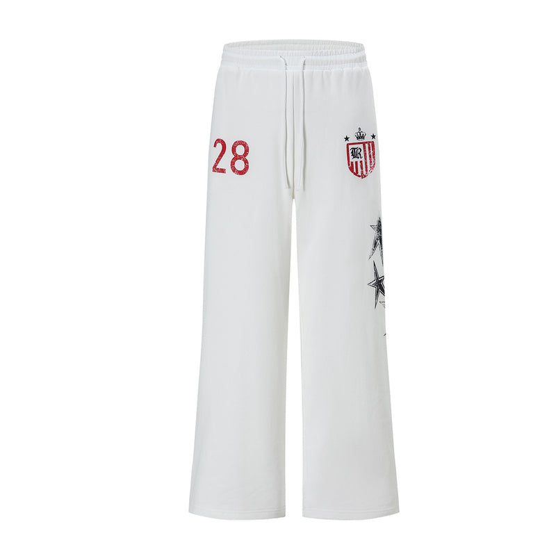 Pantalon de survêtement wide leg avec écusson varsity et motif graphique numéro 28