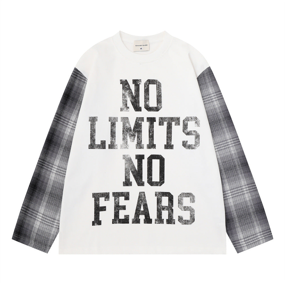 No Limits No Fears Karo-Langarmshirt – Oversized Graphic für Herren