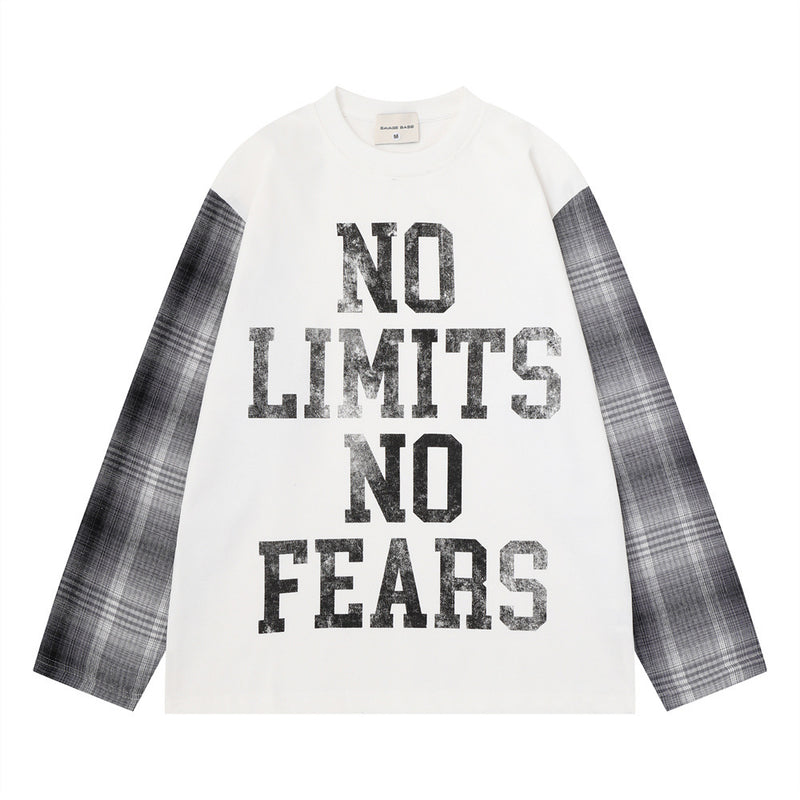 No Limits No Fears Karo-Langarmshirt – Oversized Graphic für Herren