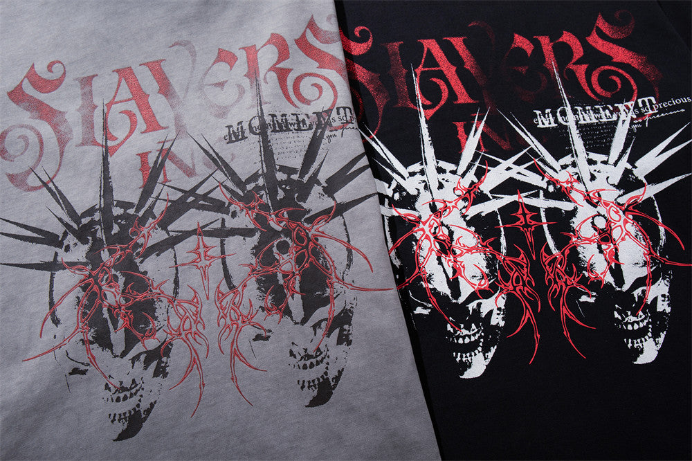Herren-Langarmshirt mit dunkler Graphic – Skull- und Tribal-Print aus gewaschener Baumwolle