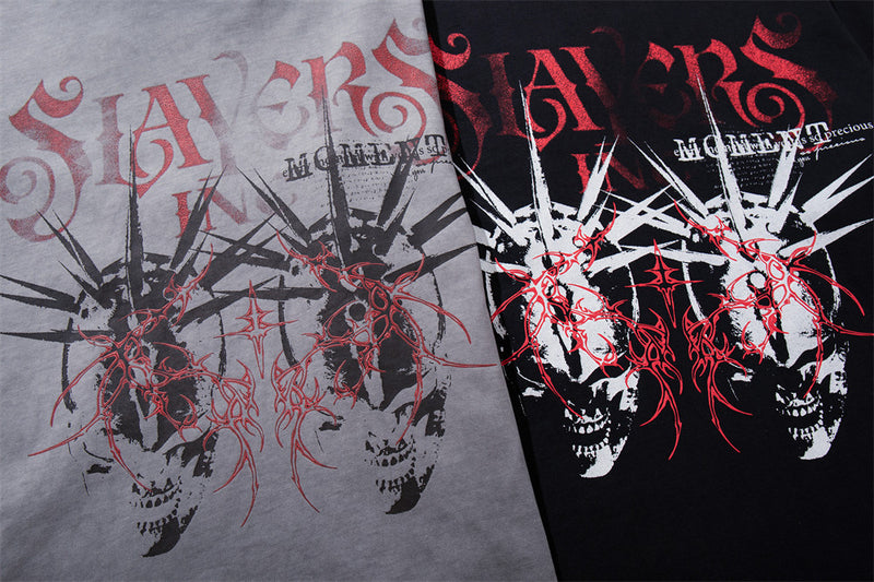 Herren-Langarmshirt mit dunkler Graphic – Skull- und Tribal-Print aus gewaschener Baumwolle