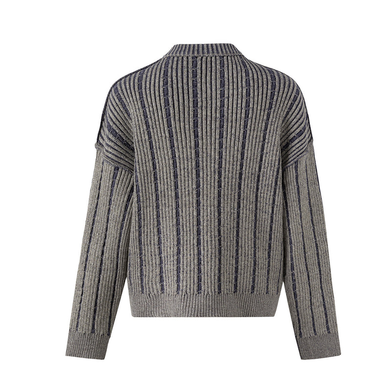 Striped Letter Print Crew Neck Pullover Sweater