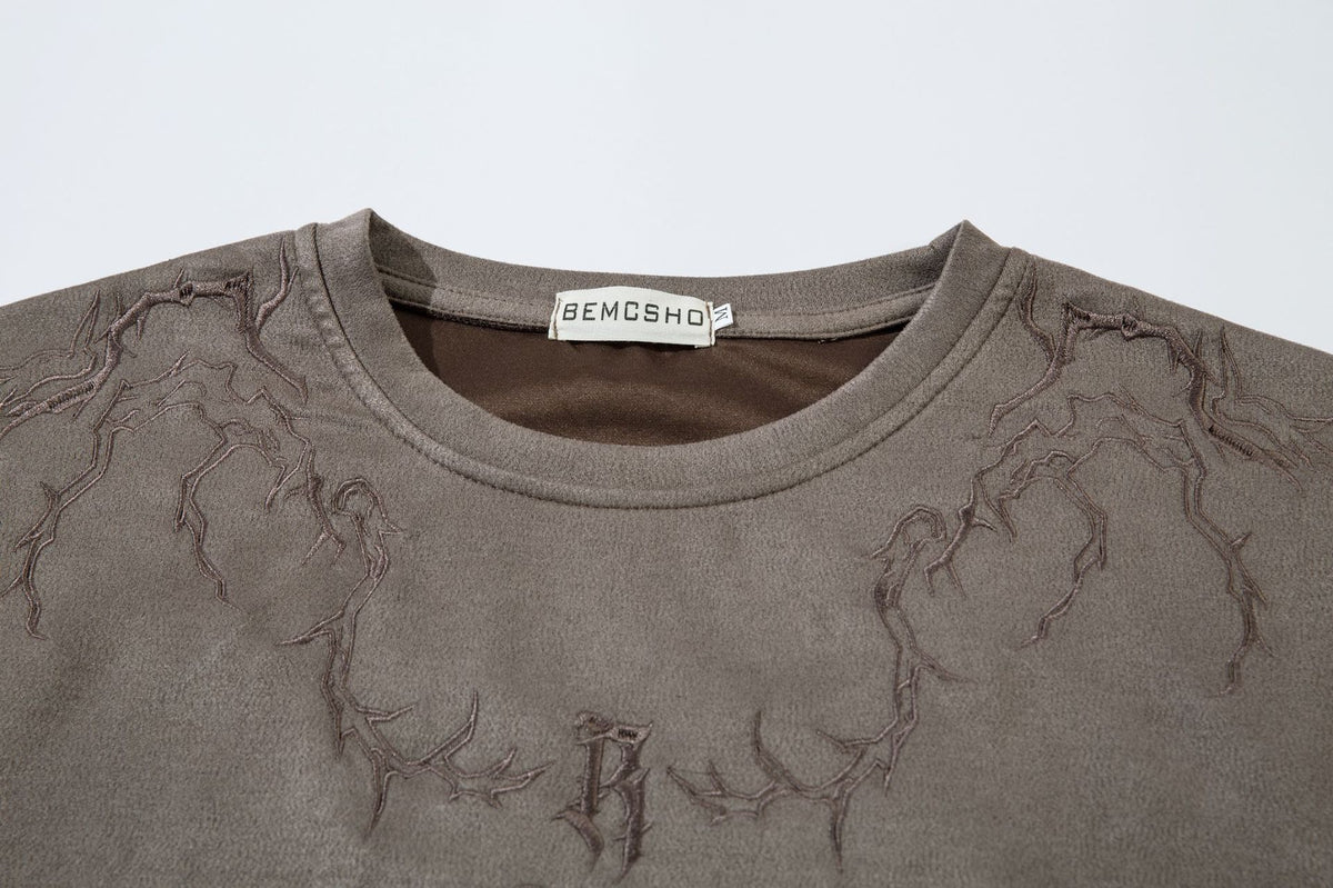 Oversized Gothic-T-Shirt mit Dornenstickerei – Kurzarmshirt im American-Streetwear-Stil
