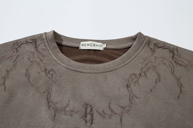 Oversized Gothic-T-Shirt mit Dornenstickerei – Kurzarmshirt im American-Streetwear-Stil