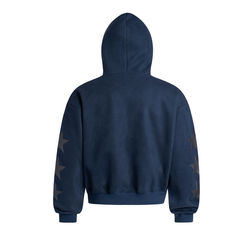 Zip-Up Hoodie Men's Suede Gothic Star Embroidery Full-Zip Jacket