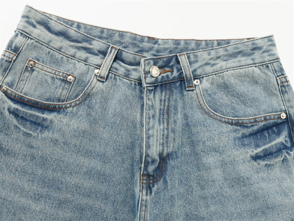 Men's Baggy Wide-Leg Jeans – Studded & Embroidered Washed Denim