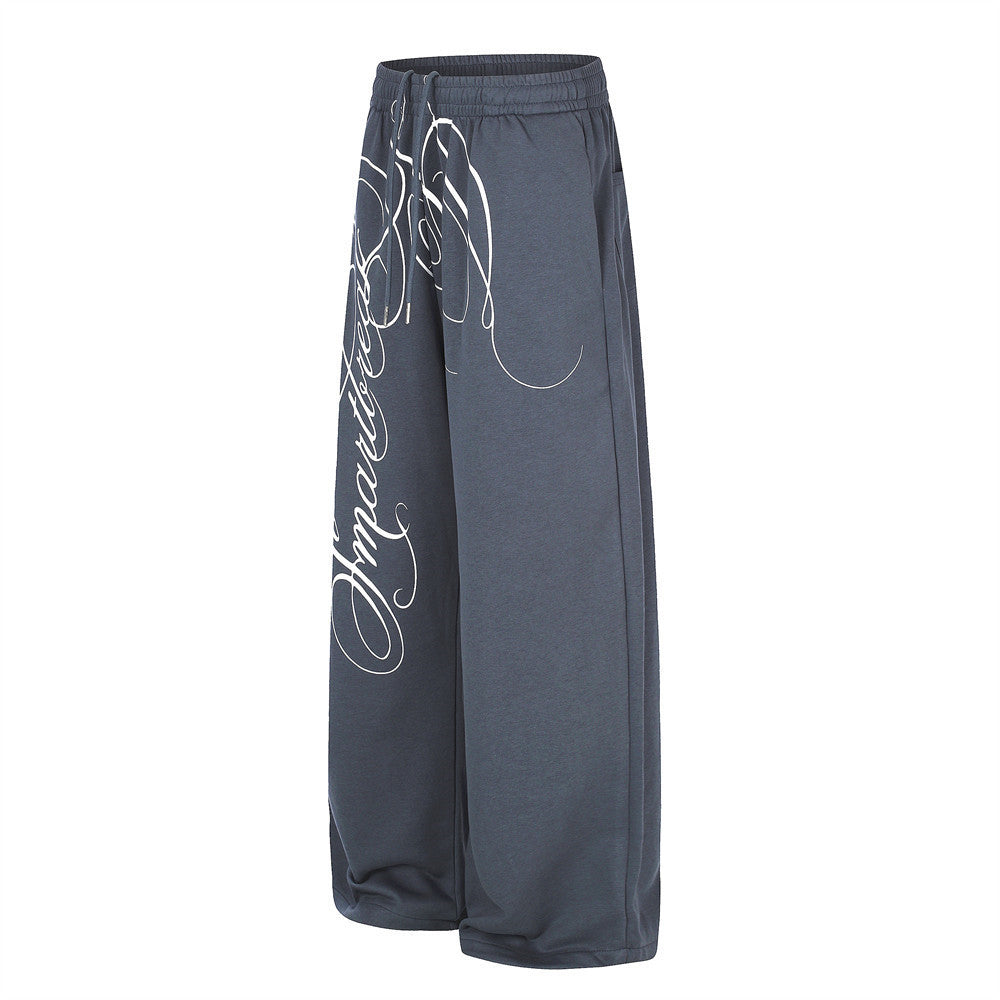 Pantalon de survêtement à jambes larges avec imprimé script oversize – Coupe droite décontractée casual