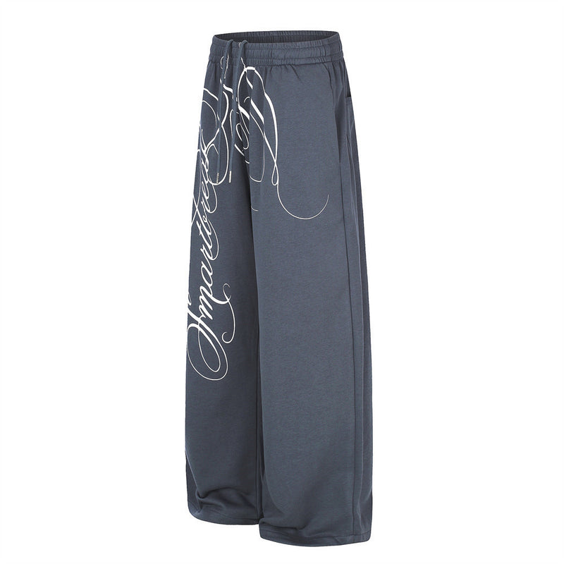 Pantalon de survêtement à jambes larges avec imprimé script oversize – Coupe droite décontractée casual