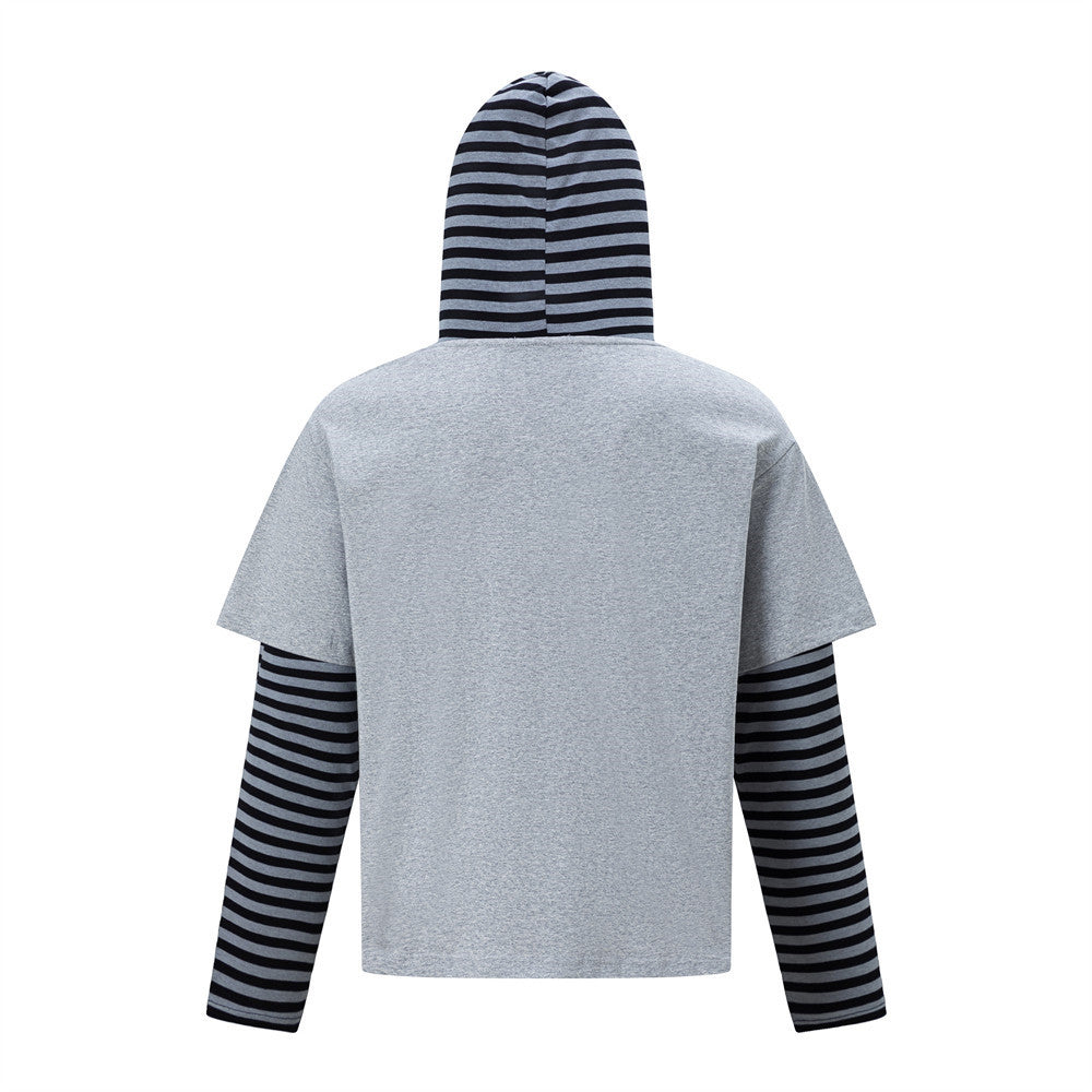 Long Sleeve Hoodie T-Shirt – Faux Layered Union Jack Rhinestone Stripe Design