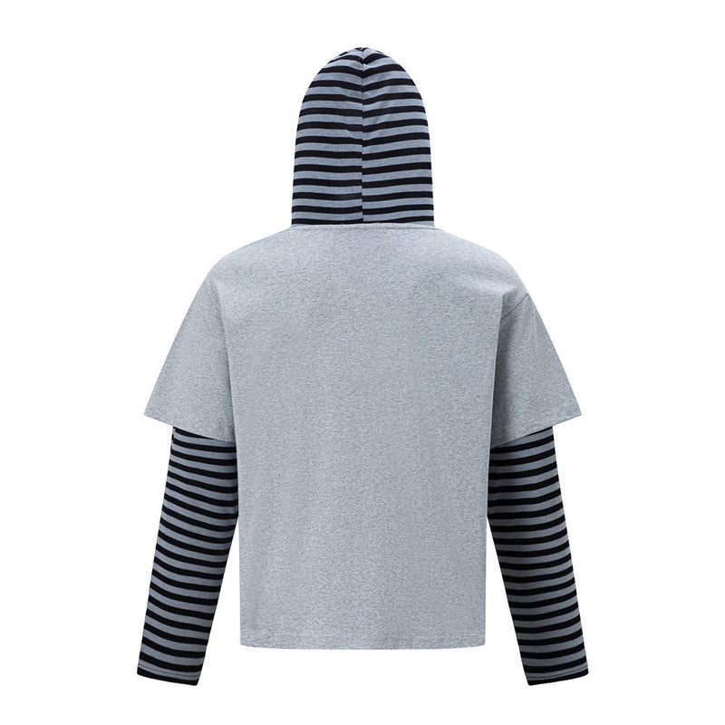 Long Sleeve Hoodie T-Shirt – Faux Layered Union Jack Rhinestone Stripe Design