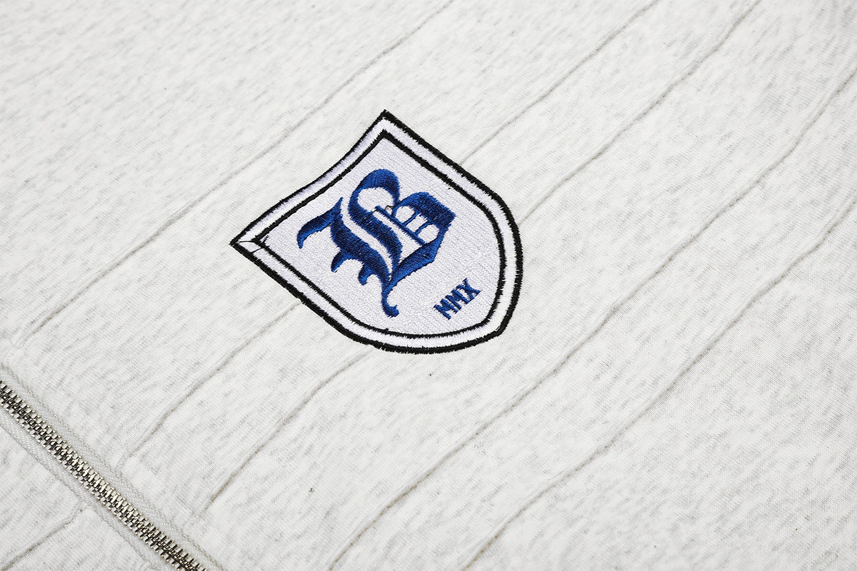 Zip-Hoodie im Vintage-Stil amerikanischer College-Mode mit bestickten Patches