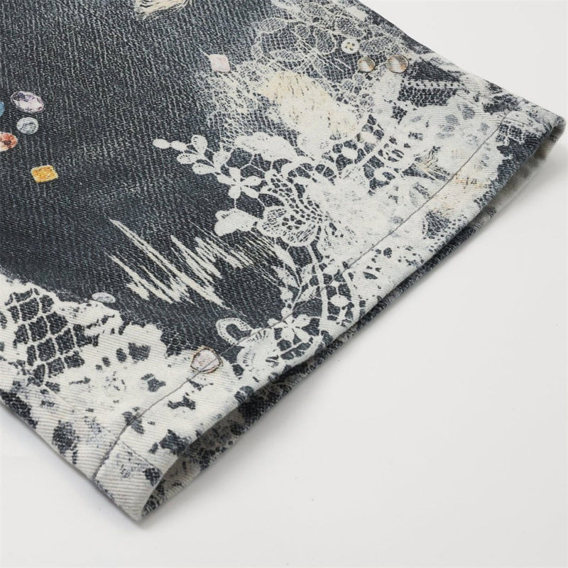 Loose Jeans for Men – Graffiti 3D Print Wide-Leg Dark Wash Denim