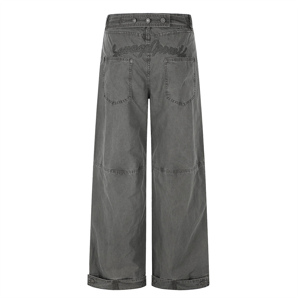 Wide-Leg Cargo Pants with Deconstructed Patchwork Seam Detail