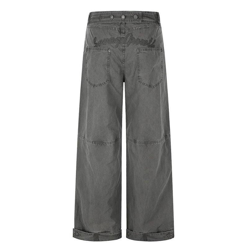 Wide-Leg Cargo Pants with Deconstructed Patchwork Seam Detail