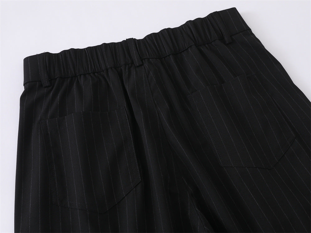 Pinstripe Wide-Leg Trousers – Double-Pleat High-Street Dress Pants