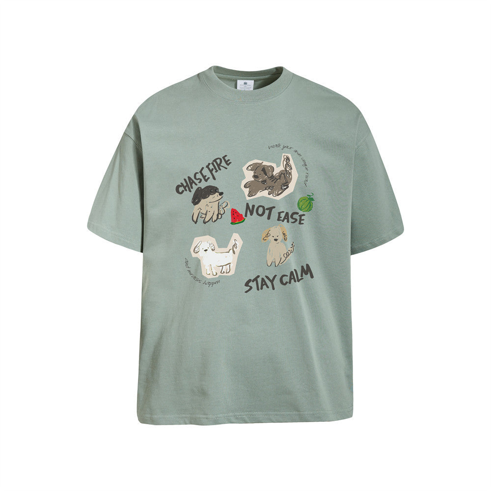 Cartoon Dog Graphic Oversized T-Shirt – Crew Neck Short Sleeve Tee