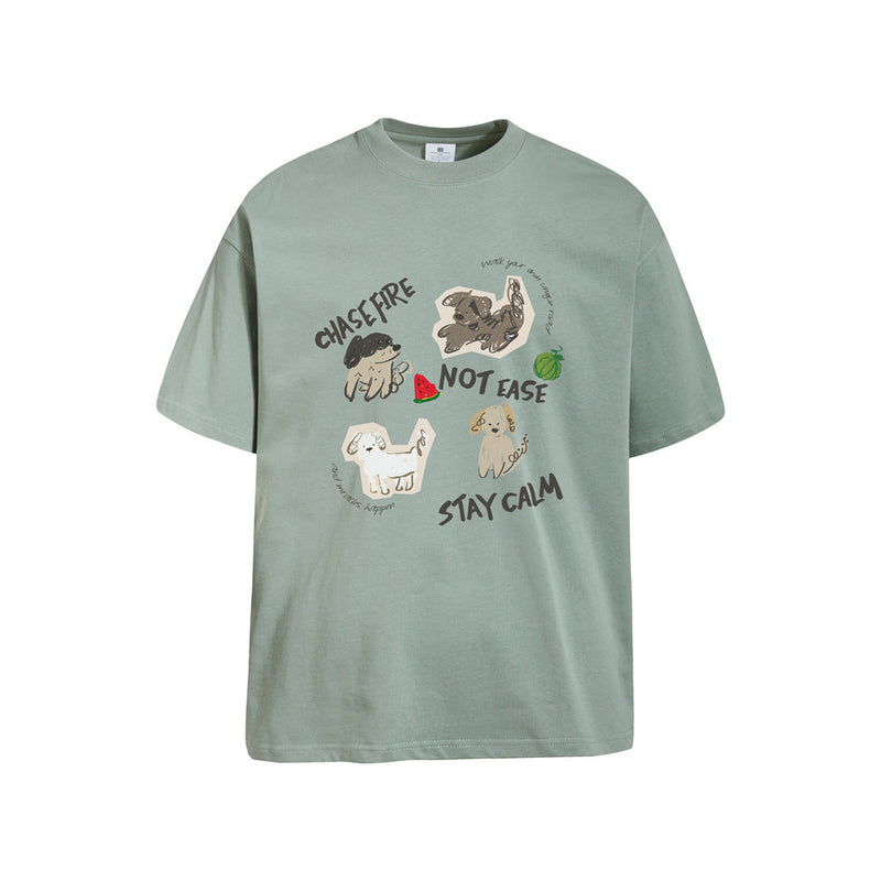 Cartoon Dog Graphic Oversized T-Shirt – Crew Neck Short Sleeve Tee