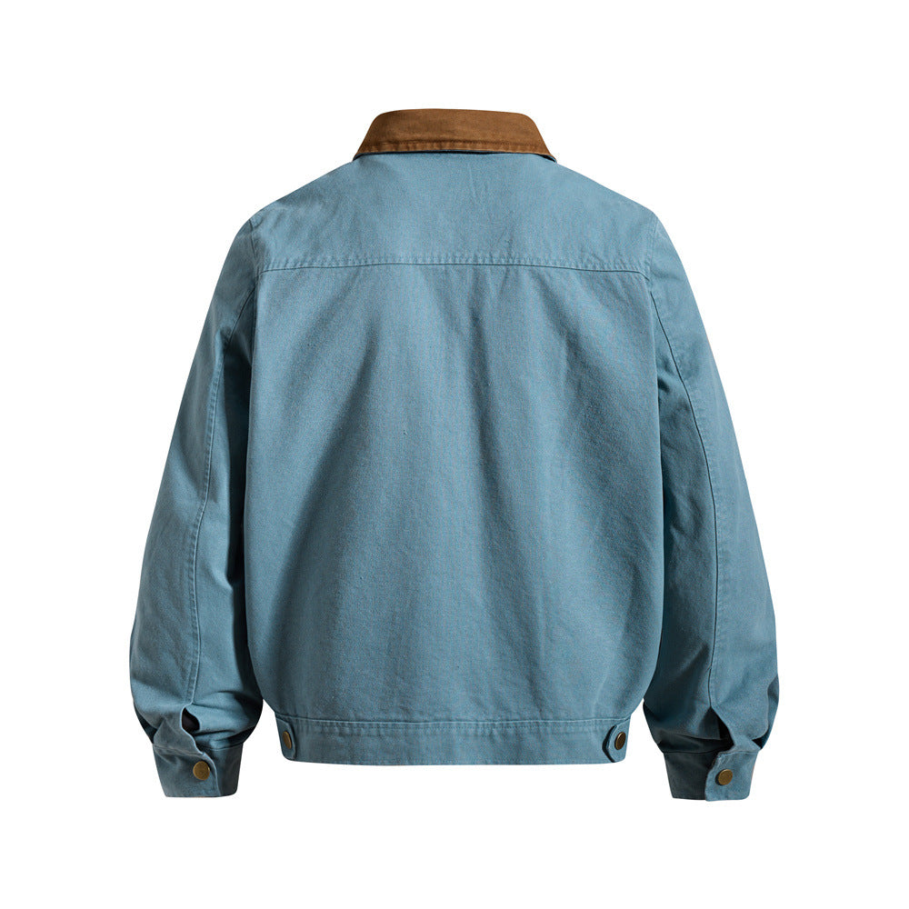 Men's Canvas Workwear Zip Jacket with Contrast Corduroy Collar