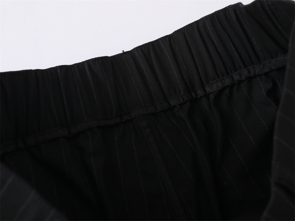 Pinstripe Wide-Leg Trousers – Double-Pleat High-Street Dress Pants