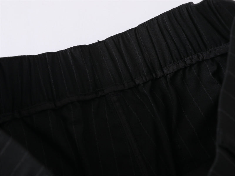 Pinstripe Wide-Leg Trousers – Double-Pleat High-Street Dress Pants
