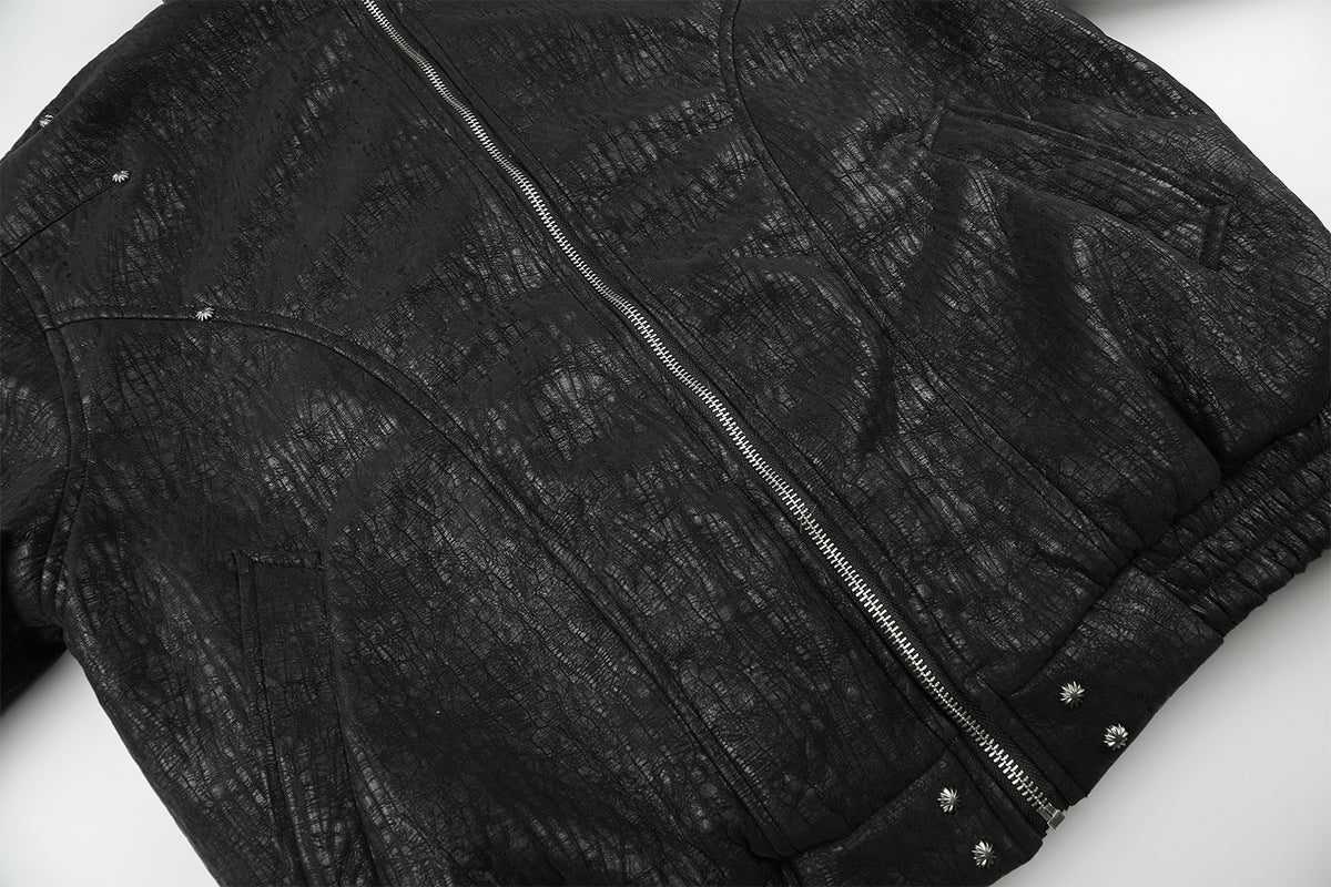 Faux Fur Trim Padded Bomber Jacket — Stand Collar with Buckle Detail
