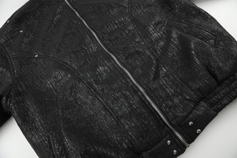 Faux Fur Trim Padded Bomber Jacket — Stand Collar with Buckle Detail