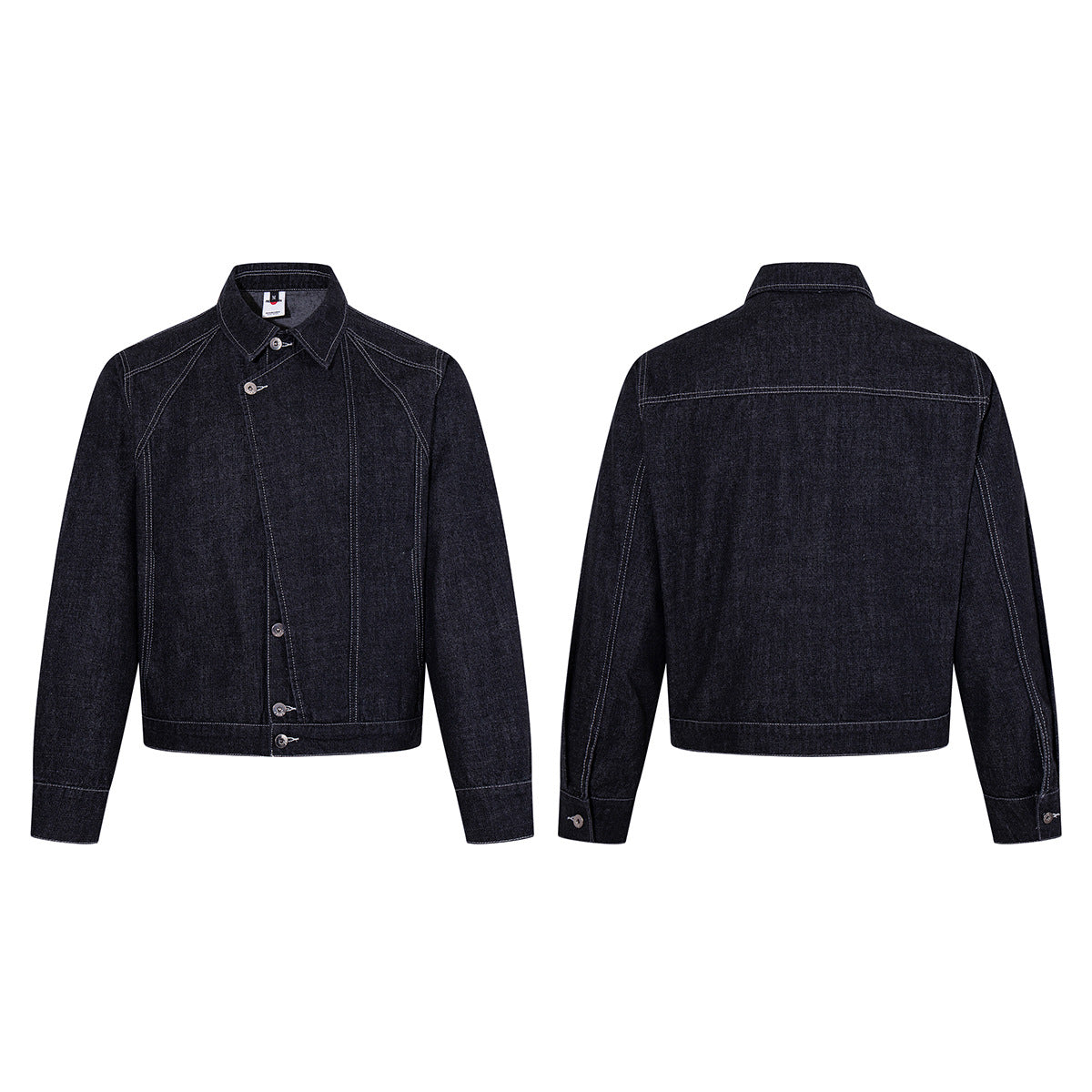 Ensemble veste et pantalon en jean – Veste boxy en denim indigo foncé asymétrique