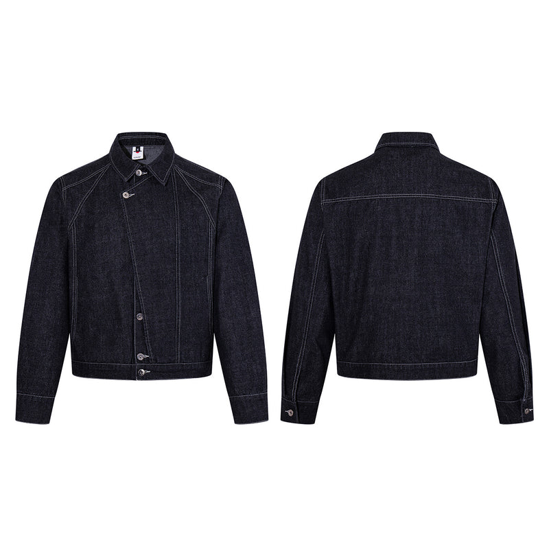 Ensemble veste et pantalon en jean – Veste boxy en denim indigo foncé asymétrique