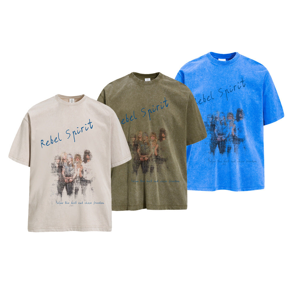 Oversized Washed Cotton Graphic T-Shirt – Rebel Spirit Vintage Band Print