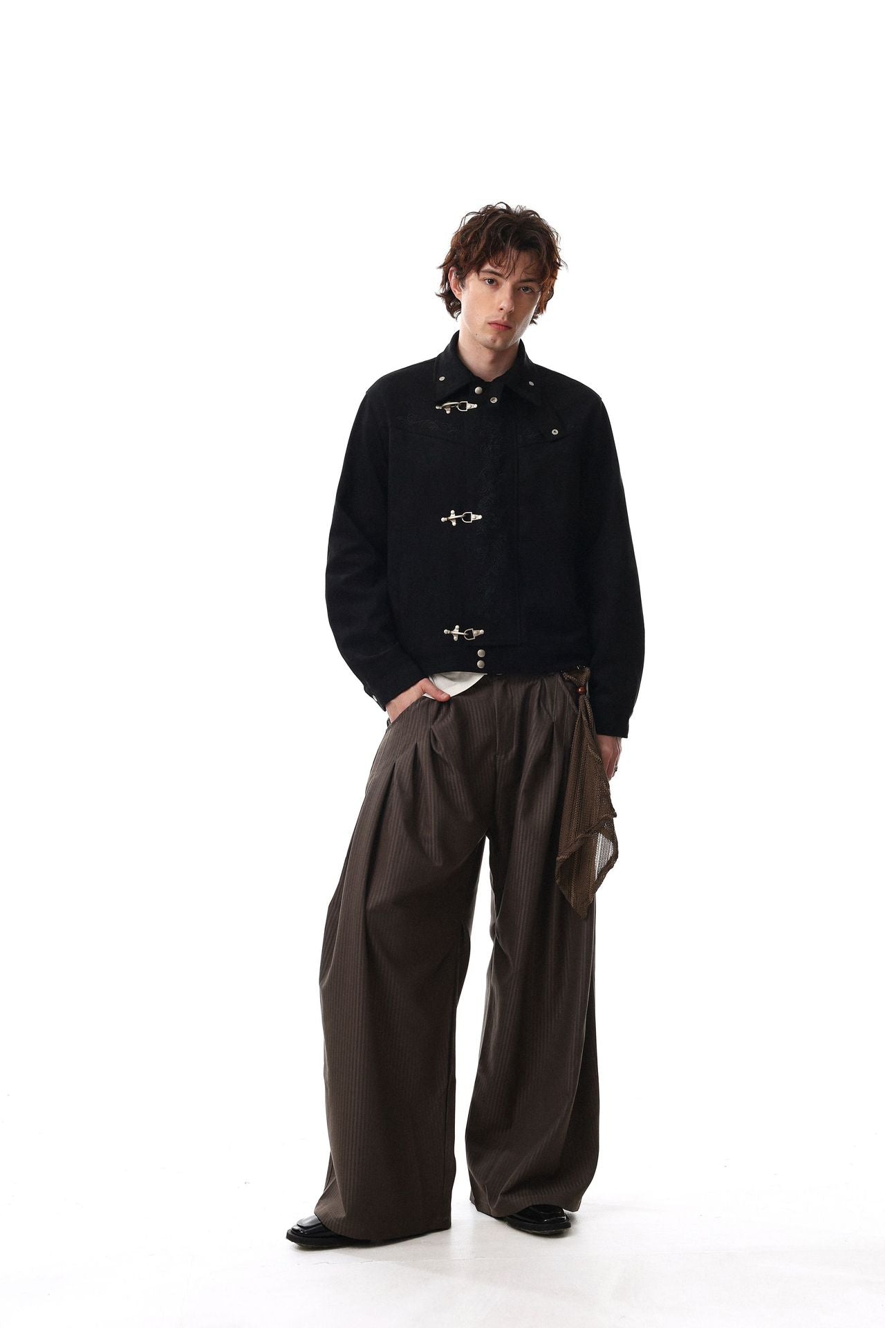Veste en daim à fermoirs brodés – Style vintage américain Detroit pour homme