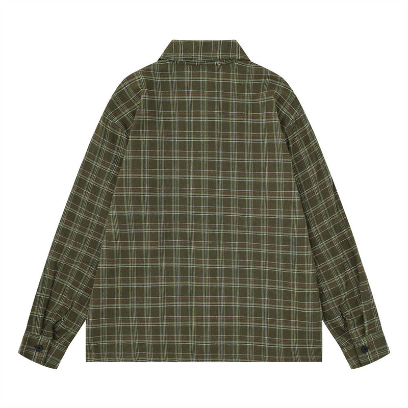 Plaid Long Sleeve Button-Up Shirt – Oversized Vintage Washed Flannel