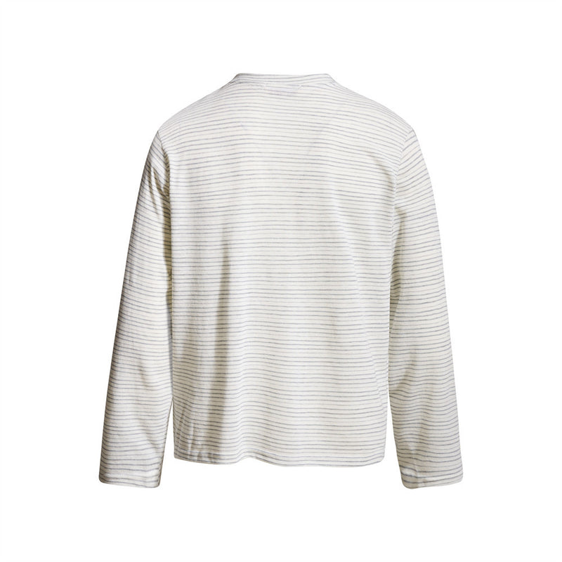 Striped Shirt Long Sleeve Men's Henley with Abstract Butterfly Graphic